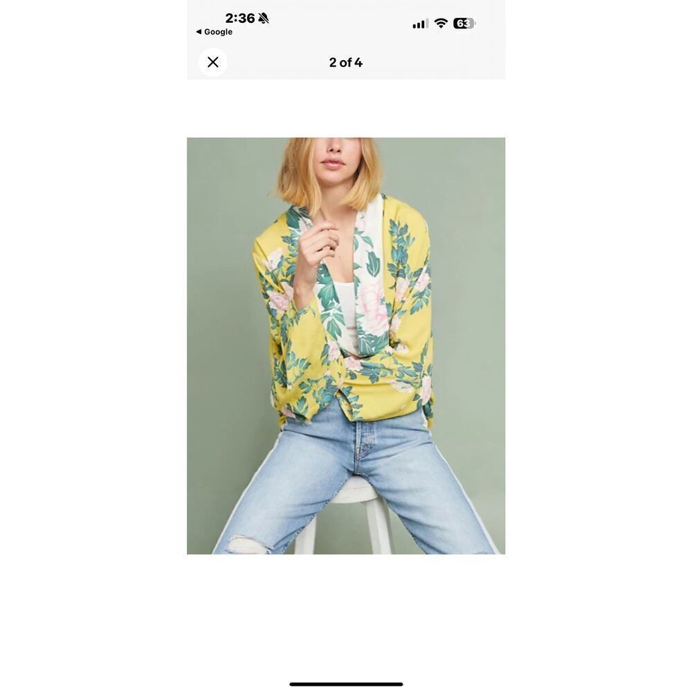 Anthropologie Floral Kimono Cardigan – Yellow & Green Peony Print SZ One Size